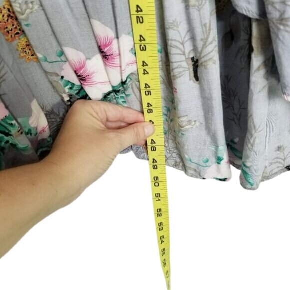 Umgee Floral Gray Maxi Dress Ruffle Hem Short Flutter Sleeves High Low S Cottage - Picture 9 of 12